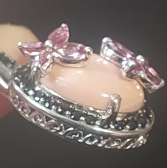 Pink opal and amethyst or rhodolite accent 925 pendant - Picture 8 of 12